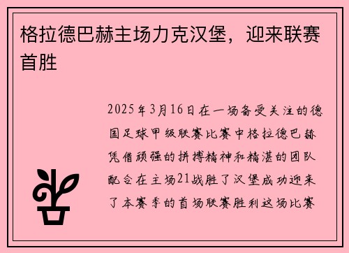 格拉德巴赫主场力克汉堡，迎来联赛首胜