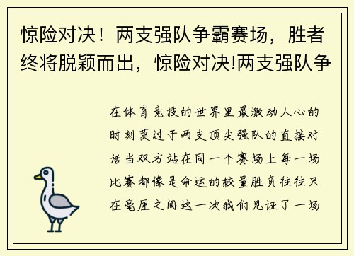 惊险对决！两支强队争霸赛场，胜者终将脱颖而出，惊险对决!两支强队争霸赛场,胜者终将脱颖而出